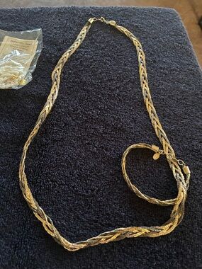 Premier Designs Two-Tone Braided Necklace and Bracelet Set